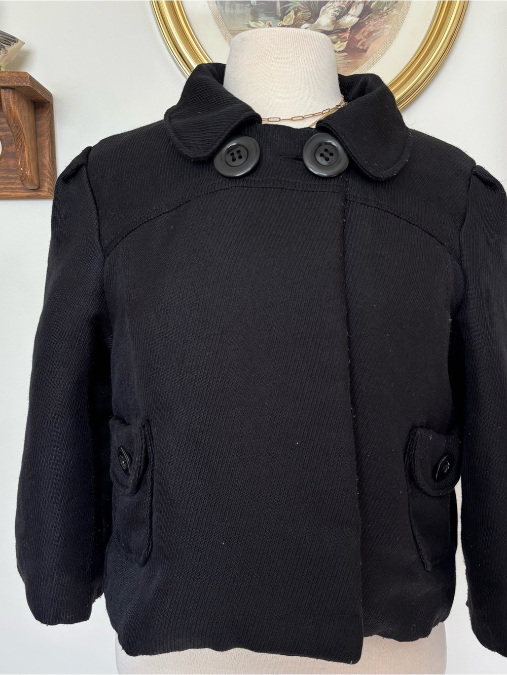 Y2K/ Fall last kiss Black Short Peacoat with Button-Front